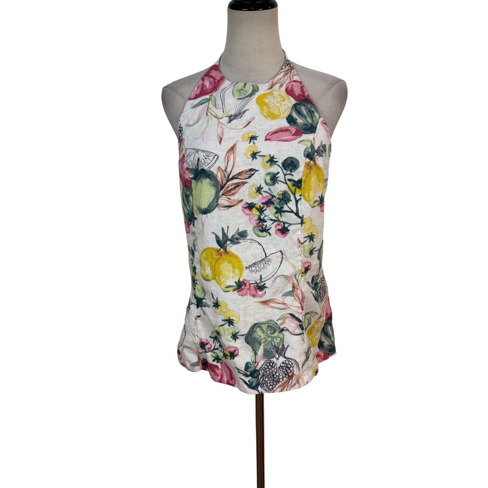 Abercrombie & Fitch Halter Top Women L Cream Fruit Linen Open Back Beach coastal